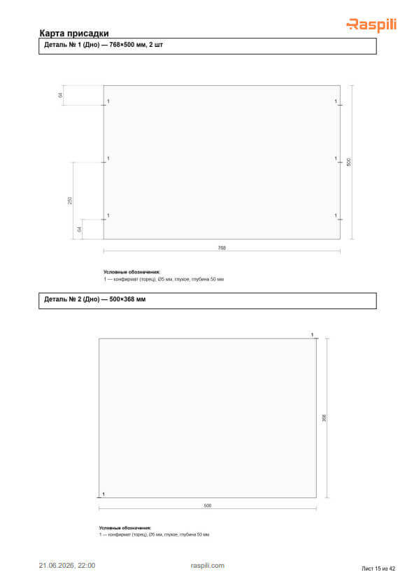 Карта раскроя мебели с деталировкой и кромками