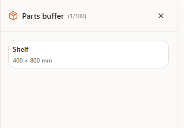 The Parts buffer panel in the Raspili cutting editor