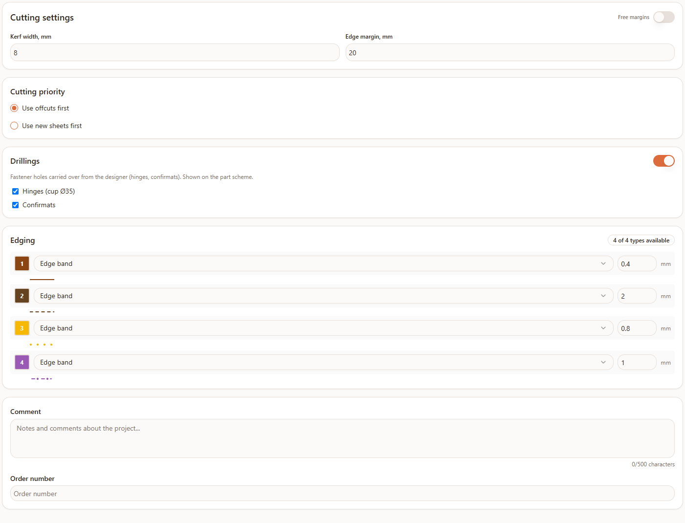 The Parameters step in the Raspili cutting-project wizard