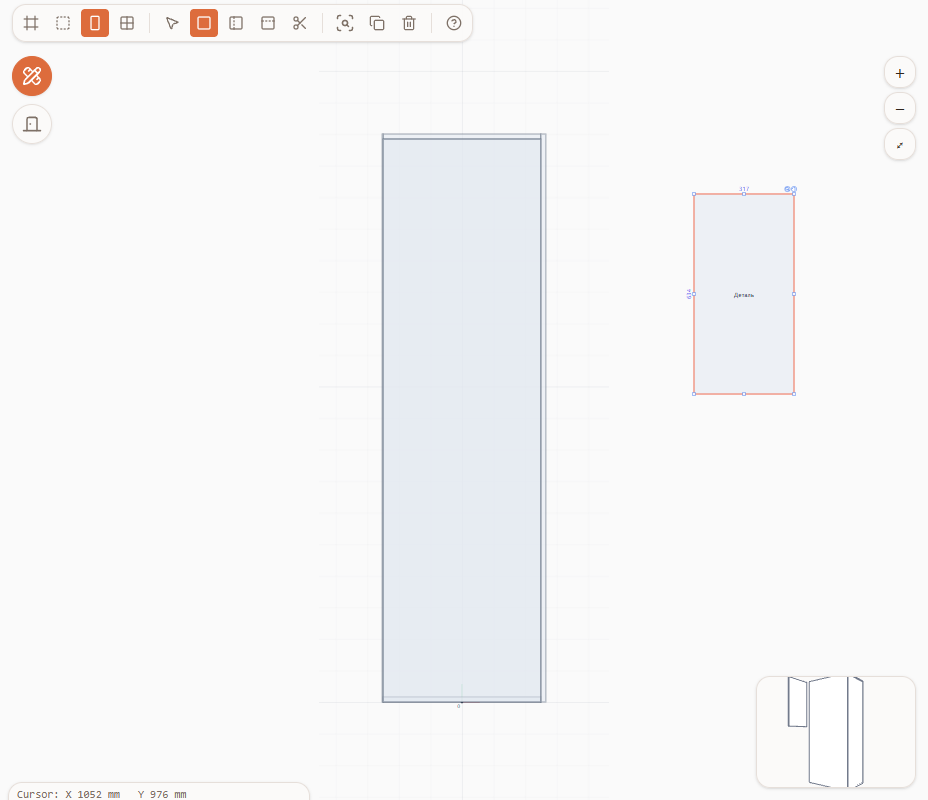 A new part drawn with the Draw part tool in planar mode