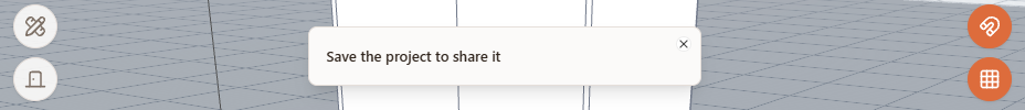 Save the project to share it hint in the Raspili 3D designer