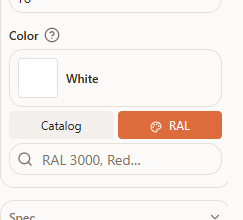 Picking a color by RAL in the Raspili 3D designer