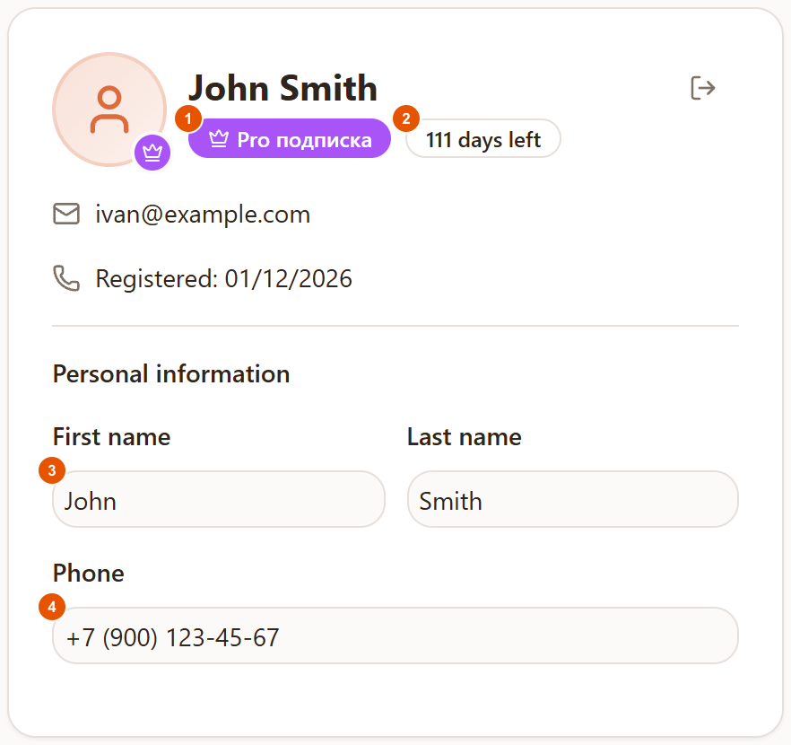 Personal details card in the Raspili profile